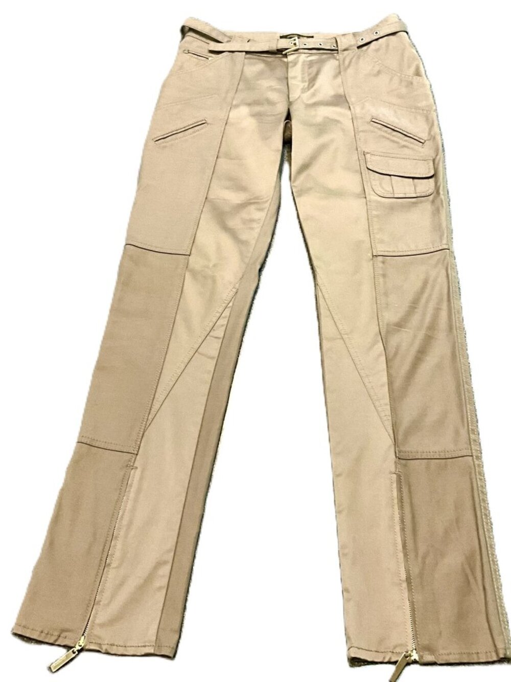 Roberto Cavalli Beige Utility Cargo Pants with Belt & Zips Hems Size 40 Italy